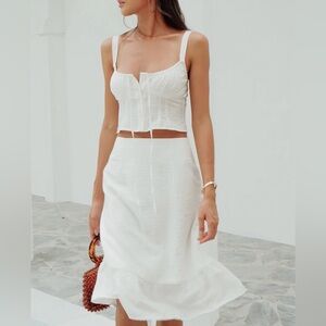 Elegant Commense White Skirt and Shirt Set - Size Small